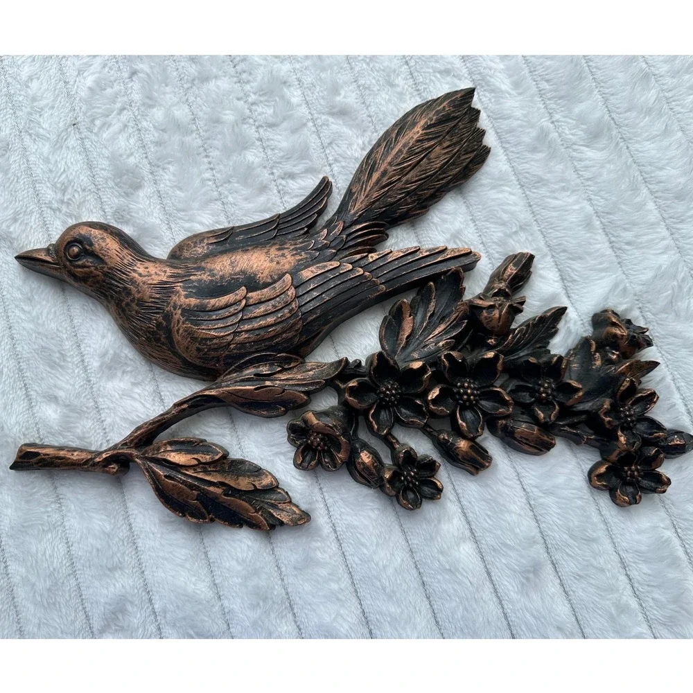 Vintage 1967 Dart Ind Copper Bird Wall Plaques Set of 2 MCM Floral Decor 7057